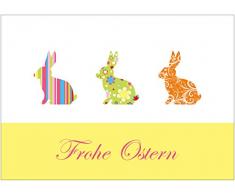 fioniony Osterkarte Frühlingsgrüße zu Ostern: Frohe Ostern Ostergrußkarte Glückwunschkartemit 3 bunten grafischen Osterhasen/Gelb (Mit Umschlag) (4)