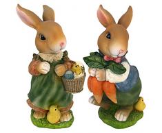Design Toscano QM922618 Hasenfiguren Bunny Hop Lane Mutter und Vater: 2er Set, Mehrfarbig, 12,5 x 18 x 30,5 cm
