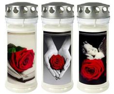 Grabkerze - Grablicht - Motivkerze - Gedenkkerze - 3er Set Dauerbrenner 150-160 Std.