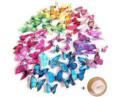 Imbry 72 Stück 3D Schmetterling Aufkleber Wandsticker Wandtattoo Wanddeko für Wohnung, Raumdekoration Klebepunkten+ Magnet (12 Blau + 12 Colour + 12 Grün + 12Gelb + 12 Rosa + 12 Rot) (Schmetterling)