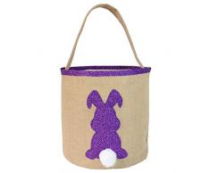 Dasongff Osterhasen Taschen Osterkörbe Geschenk-Tasche mit Bunny Ostern Hase Tasche Party Festival Deko Jute Stoff Tragetaschen für Kinder Eier Jagd, Süßigkeiten und Geschenke Carry Bucket (B, 1 PC)