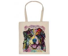 Australian Shepherd Motiv Stofftasche - Hunde Tasche : Australian Shepherd -- Hunderassen Neon Kunstdruck Baumwolltasche Farbe: wollweiß