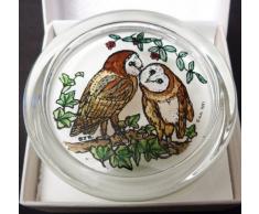 TOLLE DEKOFIGUR EULE OWL BRIEFBESCHWERER AUS GLAS, HANDBEMALT, IN GESCHENKBOX, HERGESTELLT IN GROSSBRITANNIEN