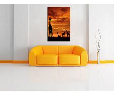 Afrika Giraffen im Sonnenuntergang, Format: 80x60 auf Leinwand, XXL riesige Bilder fertig gerahmt mit Keilrahmen, Kunstdruck auf Wandbild mit Rahmen, günstiger als Gemälde oder Ölbild, kein Poster oder Plakat