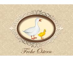 fioniony Osterkarte Frühlingsgrüße zu Ostern: Frohe Ostern Edle Ostergrußkarte (Glückwunschkarte/Klappgrußkarte/Grußkarte) in Beige/Creme mit Einer Gans und Küken (Mit Umschlag) (4)
