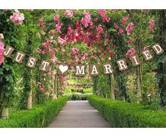 Hochzeits-Wimpelkette, Foto-Requisit – Hochzeits-Dekoration, 13 verschiedene Designs verfügbar, Pappe, Just Married - Vintage Garland