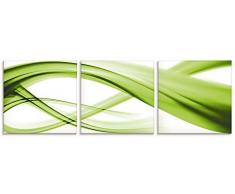 Artland Glasbilder Wandbild Glas Bild Set 3 teilig je 30x30 cm Quadratisch Moderne Kunst Abstrakt Modern Rauch Welle Grün S8WH
