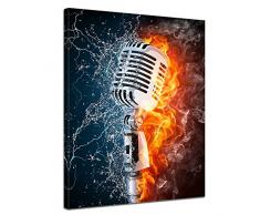 Kunstdruck - Microphone - Mikrofon Feuer und Wasser - Bild auf Leinwand - 30x40 cm - Leinwandbilder - Urban & Graphic - Musik - Elemente - Retro