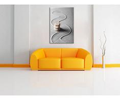 Wellenmuster im Sand mit Steinen Schwarz/Weiß, Format: 60x40 auf Leinwand, XXL riesige Bilder fertig gerahmt mit Keilrahmen, Kunstdruck auf Wandbild mit Rahmen, günstiger als Gemälde oder Ölbild, kein Poster oder Plakat