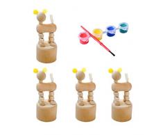 Exceart 4 Stücke Pferd Figur Holz Drücktiere Wackeltier Wackelfigur Holzfiguren zum Bemalen und Basteln Dekofigur mit Pigment und Stift für Kinder DIY Malerei Spielzeug