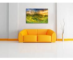 eine Berg Farm in Asien Kunst Pinsel Effekt, Format: 60x40 auf Leinwand, XXL riesige Bilder fertig gerahmt mit Keilrahmen, Kunstdruck auf Wandbild mit Rahmen, günstiger als Gemälde oder Ölbild, kein Poster oder Plakat