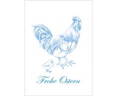 fioniony Osterkarte Frühlingsgrüße zu Ostern: Frohe Ostern Edle Ostergrußkarte Glückwunschkarte mit einem Hahn und Küken als Zeichnung in Türkis (Mit Umschlag) (1)