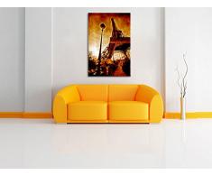 Dark gigantischer Eifelturm in Paris im Retro-Look auf Leinwand, XXL riesige Bilder fertig gerahmt mit Keilrahmen, Kunstdruck auf Wandbild mit Rahmen, günstiger als Gemälde oder Ölbild, kein Poster oder Plakat, Format:120x80 cm