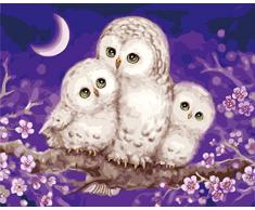 CaptainCrafts Neue DIY Ölgemälde Malen nach Zahlen Erwachsene Kit 16x20 Zoll für Anfänger Kinder, kreative digitale Leinen Leinwand Neujahr Geschenk Haus Dekor - Eule Glückliche Familie (Mit Rahmen)