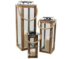 Multistore 2002 3tlg. Laternen-Set H34/50/70cm mit Seil Henkel Natur/Silber Laterne Holzlaterne Kerzenhalter Windlicht
