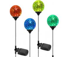 Solarleuchte Gartenleuchte LED 4er Glaskugel Set,OxyLED Solar Globe Licht Stakes, farbveränderliche LED-Gartenbeleuchtung für Außen, Garten, Balkon, Terrasse, Rasen, Wege