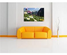 Wunderschöne Blumen Alpenwiese Format: 60x40 auf Leinwand, XXL riesige Bilder fertig gerahmt mit Keilrahmen, Kunstdruck auf Wandbild mit Rahmen, günstiger als Gemälde oder Ölbild, kein Poster oder Plakat