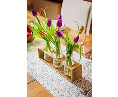 Frühlingsdeko – Vase aus Holz von Obstkiste mit Glasflaschen