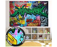 GREAT ART XXL Poster Kinderzimmer – Graffiti – Wand Dekoration Bunte Zeichen Schriftzüge Pop Art Mauer Street Style Writing Hip Hop Wallpaper Street Art Wandposter Fotoposter (140 x 100 cm)