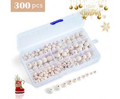 SOSMAR 300 Stück Natur Holzperlen, runde Holzperlen Holzkugeln mit Aufbewahrungsbox für basteln auffädeln DIY Schmuck 5 Größen, 6 mm 8 mm 10 mm 12 mm 14 mm