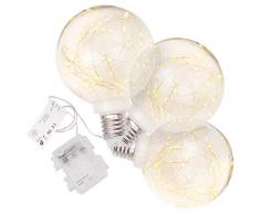 3er Set Dekokugel „Glühbirne“ - 40 LED warm weiß Ø 15 cm Lichterkugel Leuchtball Batterie Timer Weihnachtsdeko Deckenleuchte Vintage Deko-Birne