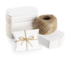 ABSOFINE 100 STK. Weiß Süßigkeiten Karton Hochzeit Gastgeschenke Geschenkboxen 7x9cm mit Juteschnur 60M für Süßigkeiten Schmuck Einladung Geschenk Party Fest