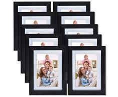 Giftgarden 10er Bilderrahmen Set MIT Passepartout 10x15, OHNE Passepartout 13x18, schwarz