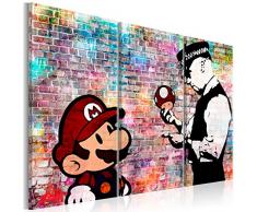 murando - Bilder Banksy Super Mario Mushroom Cop 120x80 cm Vlies Leinwandbild 3 Teilig Kunstdruck modern Wandbilder XXL Wanddekoration Design Wand Bild - Street Art Graffiti Urban Ziegel i-C-0100-b-e