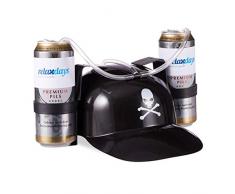 Relaxdays Trinkhelm Pirat, Helm mit Schlauch, für 2 Dosen Bier, Karneval Spaß Partyartikel, Totenkopf Bierhelm, schwarz