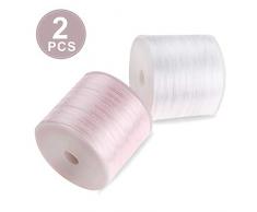 YeeStone Satinband Schleifenband 2 Stück 50m x 3mm Geschenkband Dekoband Doppelsatinband, Hochzeit Weihnachten (Weiß/Rosa)