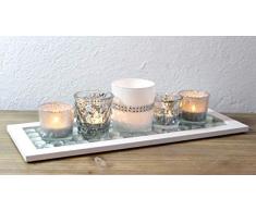 Dekotablett Windlicht Teelichthalter Glas Silber Weihnachtsdeko modern Edel (s, f)