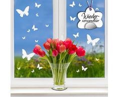 Wandtattoo-Loft Fensteraufkleber Frühling Schmetterlinge in der Farbe WEIß WIEDERVERWENDBAR / 20 Aufkleber im Set/Fensterbilder Ostermotiv/Fensterdeko Set