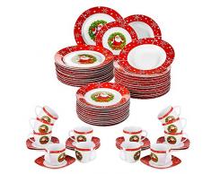 VEWEET, Serie SANTACLAUS, 60-teilig Porzellan Geschirrset, Weihnachten Geschirrservice, Teller mit Kaffeeservice für 12 Personen