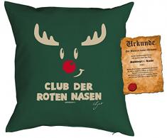 Kissen mit Füllung - Weihnachtsmotiv: Club der roten Nasen - Set mit Urkunde - By Gali - Farbe: dunkelgrün - Geschenk - Weihnachten