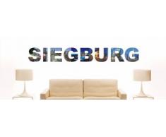 Wandtattoo farbige Wandschrift Städtename Siegburg mit Sehenswürdigkeiten 180 x 23 cm Länge