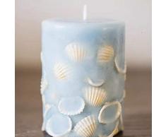 Muschel-Duftkerze, Zylinderkerze, Meeresgeruch, Vanillegeruch, rauchfrei innen, Hochzeit, Abendessen, Gewicht 420 Gramm, Brenndauer 100 Stunden, blau, Blau