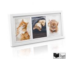 bomoe Bilderrahmen Galeria für 3 Fotos 13x18 cm - Fotorahmen aus Holz, Plexiglas, Metall-Aufhängung & Passepartout Multirahmen für Bilder Collagen - Weiß