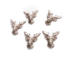 5 x HIRSCH-KOPF HIRSCH-GEWEIH silber-farben 4 cm MIT KLEBEPUNKT Streudeko Tischdeko Geschenkaufkleber Verzierung rustikal festlich edel Weihnachten Streuteile Zierstreu Dekostreu