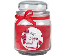 HS Candle Duftkerze im Bonbonglas zum Muttertag, Duft: Rose (Rot), 300g - Brenndauer bis zu 70 Stunden, Kerze aus Glas mit Duft