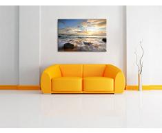 Sonnenuntergang am Meer, Format: 120x80 auf Leinwand, XXL riesige Bilder fertig gerahmt mit Keilrahmen, Kunstdruck auf Wandbild mit Rahmen, günstiger als Gemälde oder Ölbild, kein Poster oder Plakat