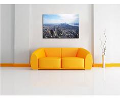 New York City Panorama Kunst Buntstift Effekt, Format: 100x70 auf Leinwand, XXL riesige Bilder fertig gerahmt mit Keilrahmen, Kunstdruck auf Wandbild mit Rahmen, günstiger als Gemälde oder Ölbild, kein Poster oder Plakat