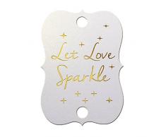 Summer-Ray 50 Etiketten für Wunderkerzen, schimmernde weiße Goldfolie, heiß gedruckt, Hochzeit, Aufschrift: „Let Love Sparkle“