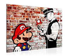 Bilder Mario and Cop Banksy Wandbild 120 x 80 cm Vlies - Leinwand Bild XXL Wandbilder Wohnzimmer Wohnung Deko Fertig zum Aufhängen 303031b