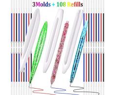Mcree 9 Stück Stiftform Harz Formen mit 108 Stück Kugelschreiberminen (3 Farben), Epoxidgussformen Silikon Formen Zylinder Epoxidform für DIY Stift Kerzen Handwerk Lehrer Studenten Geschenk 3 Stile