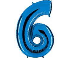 Ballon Zahl in Blau - XXL Riesenzahl 100cm - für Geburtstag Jubiläum & Co - Neun - Party Geschenk Dekoration Folienballon Luftballon Happy Birthday (Zahl 6)