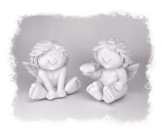 TEMPELWELT 2X Deko Engel Figur Schutzengel Sitzend 8 cm, Polystein Weiß, Dekofigur Babyengel mit Stern Engelkind Engelchen Rubensengel Engelfigur Dekoengel Lachend