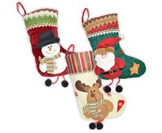 NAILFUN 3er Set Weihnachtssocke - Nikolausstiefel - Geschenkbeutel - Weihnachtsstrümpfe (Nikolaus + Schneemann + Rentier)