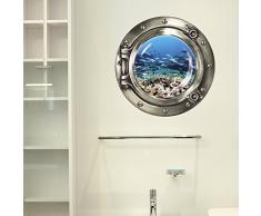 Wandkings Wandsticker Bullauge „Unterwasserwelt - Lebendiges Riff - 40 x 40 cm SILBER