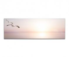 Ostsee Möwen Meer Sonnenuntergang 150x50cm Breitbild als Panorama auf Leinwand und Keilrahmen fertig zum aufhängen - Unsere Breitbild als Panoramaer auf Leinwand bestechen durch ihre ungewöhnlichen Formate und dem extrem detaillierten