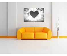 Romantisches Herz in den Wolken Kohle Zeichnung Effekt, Format: 120x80 auf Leinwand, XXL riesige Bilder fertig gerahmt mit Keilrahmen, Kunstdruck auf Wandbild mit Rahmen, günstiger als Gemälde oder Ölbild, kein Poster oder Plakat